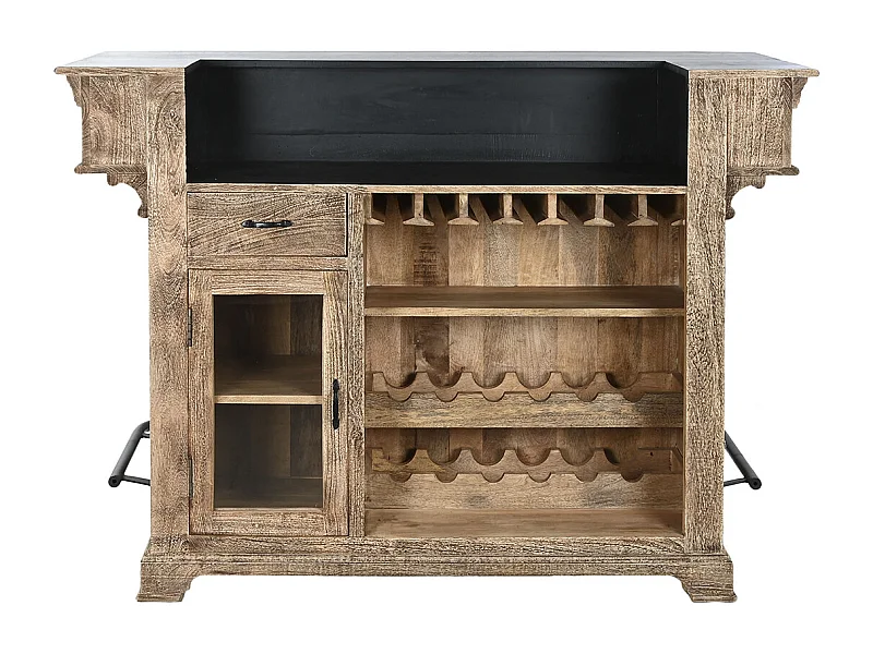 Armoire, meuble de rangement en bois coloris naturel et métal noir - longueur 152 x profondeur 61 x Hauteur 107 cm