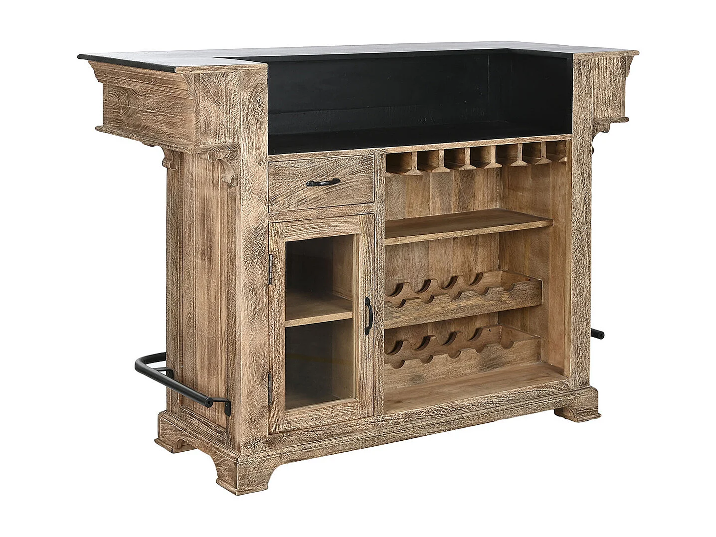 Armoire, meuble de rangement en bois coloris naturel et métal noir - longueur 152 x profondeur 61 x Hauteur 107 cm