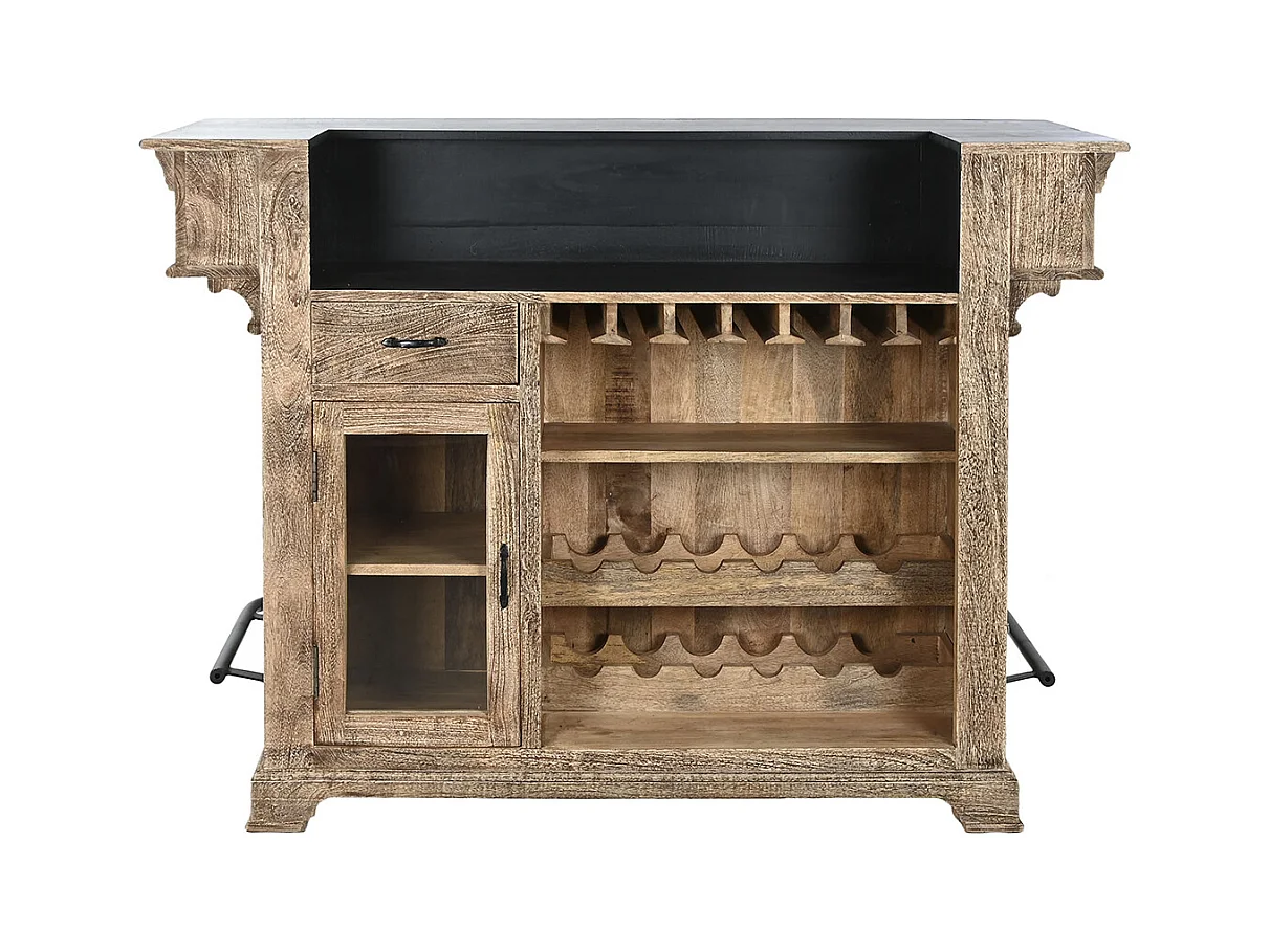 Armoire, meuble de rangement en bois coloris naturel et métal noir - longueur 152 x profondeur 61 x Hauteur 107 cm
