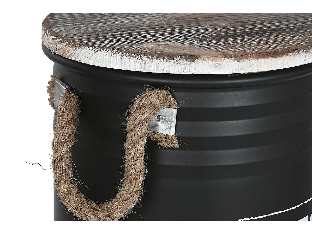 Set de 3 coffres rondes de rangement en bois naturel et métal coloris noir