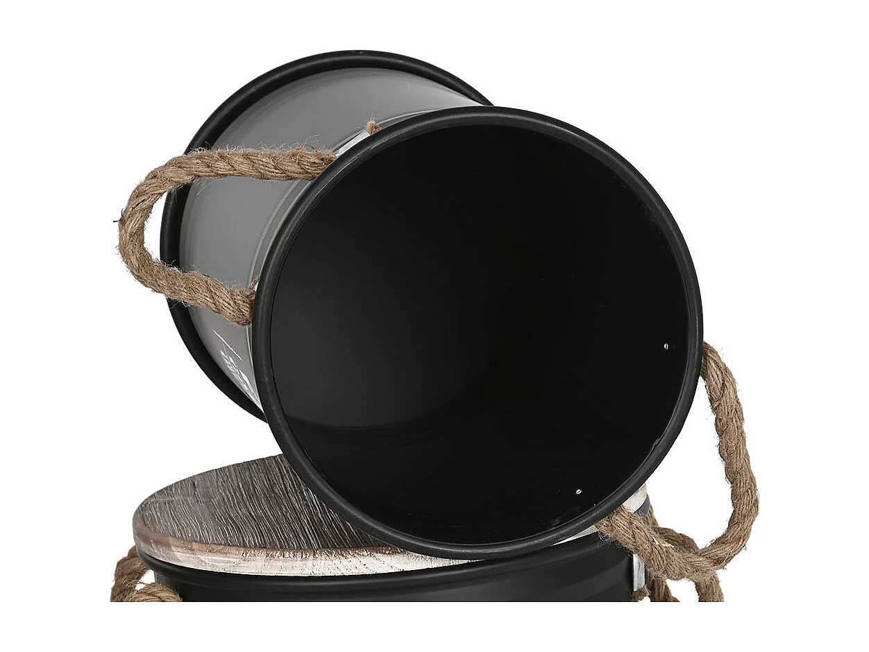 Set de 3 coffres rondes de rangement en bois naturel et métal coloris noir