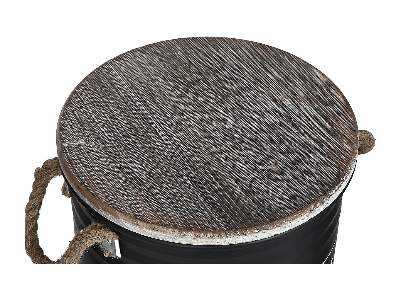 Set de 3 coffres rondes de rangement en bois naturel et métal coloris noir