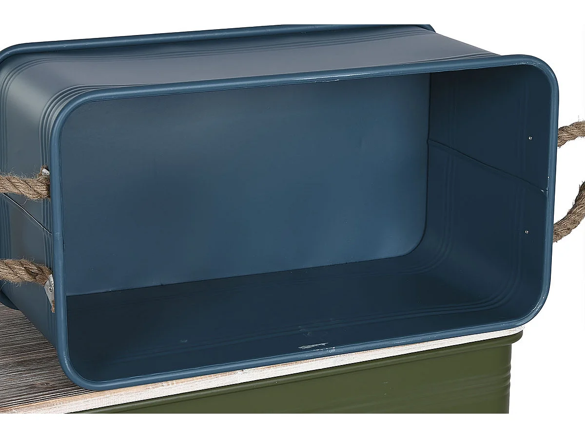 Set de 3 coffres de rangement en métal multicolore et bois naturel