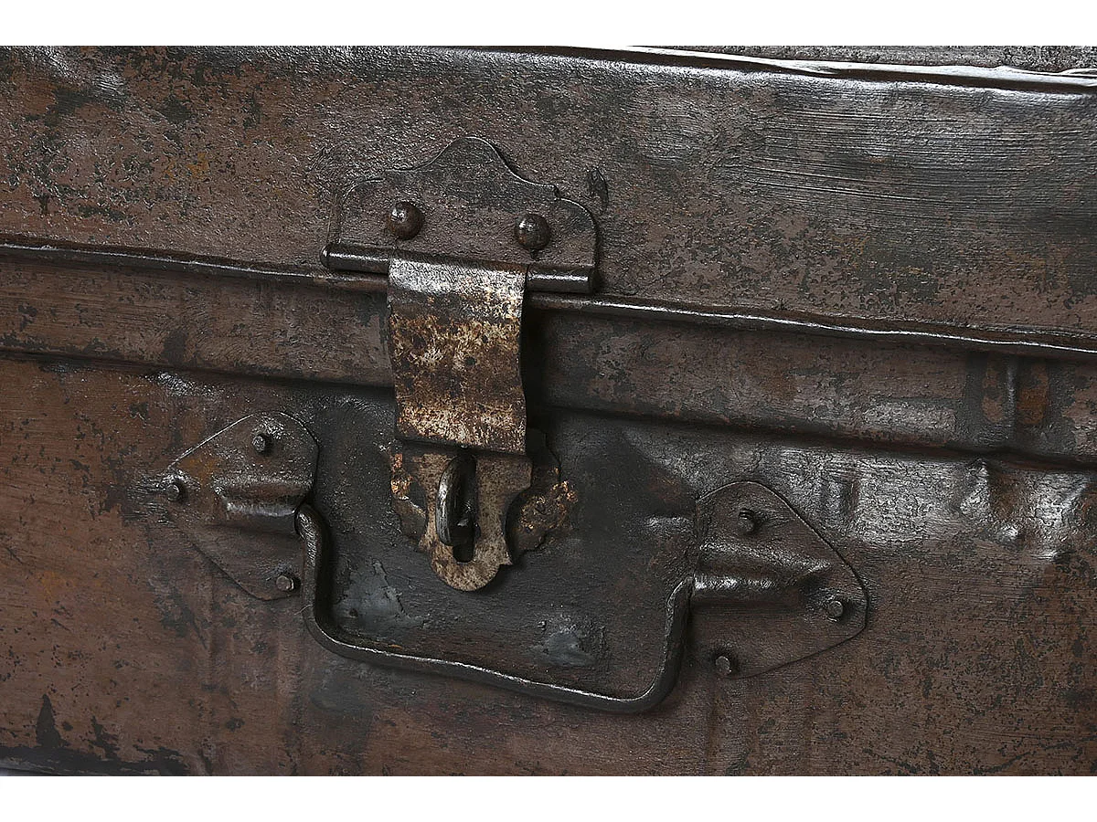 Coffre de rangement en métal coloris marron  -  longueur 66 x profondeur 44 x Hauteur 25 cm