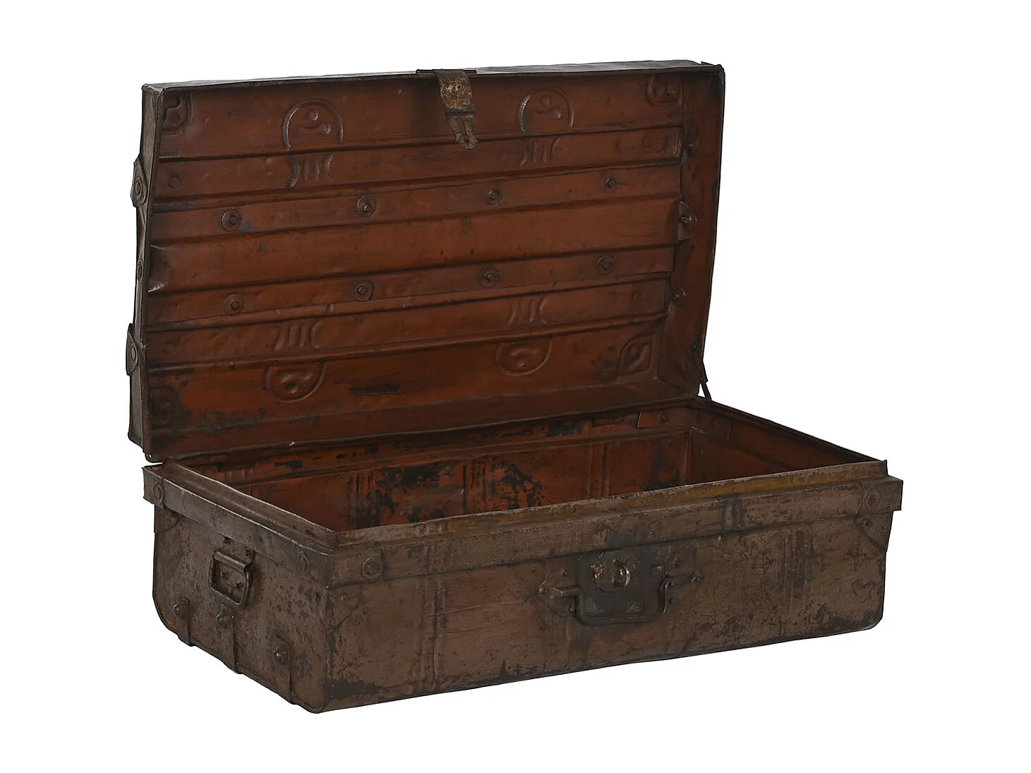 Coffre de rangement en métal coloris marron  -  longueur 66 x profondeur 44 x Hauteur 25 cm