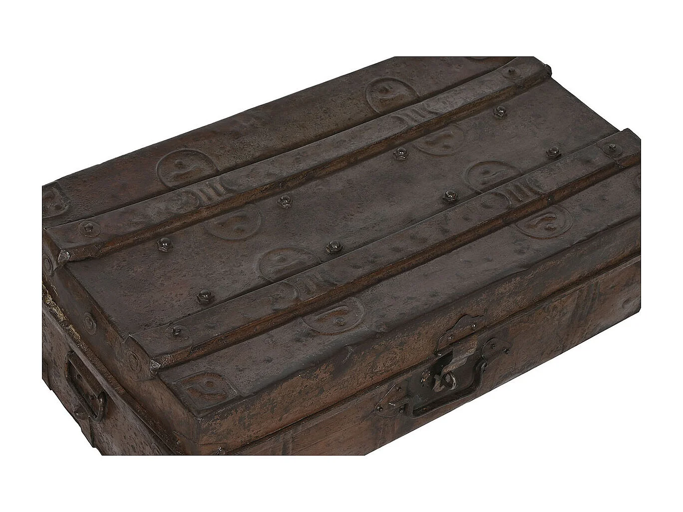 Coffre de rangement en métal coloris marron  -  longueur 66 x profondeur 44 x Hauteur 25 cm