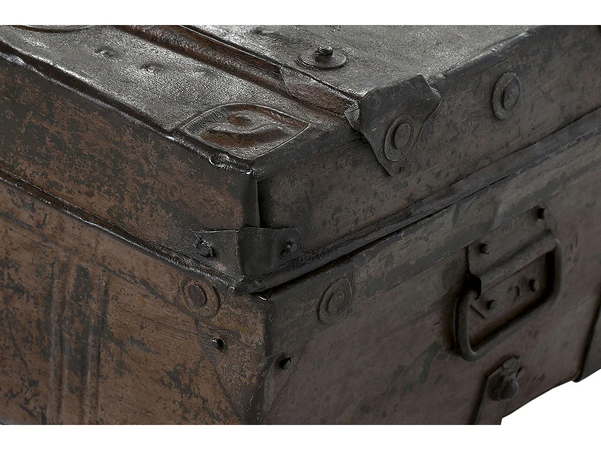 Coffre de rangement en métal coloris marron  -  longueur 66 x profondeur 44 x Hauteur 25 cm