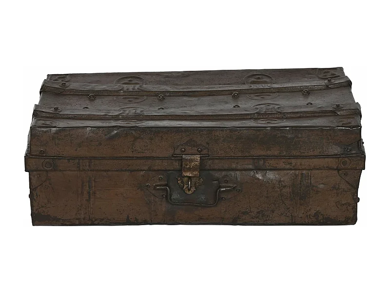 Coffre de rangement en métal coloris marron  -  longueur 66 x profondeur 44 x Hauteur 25 cm