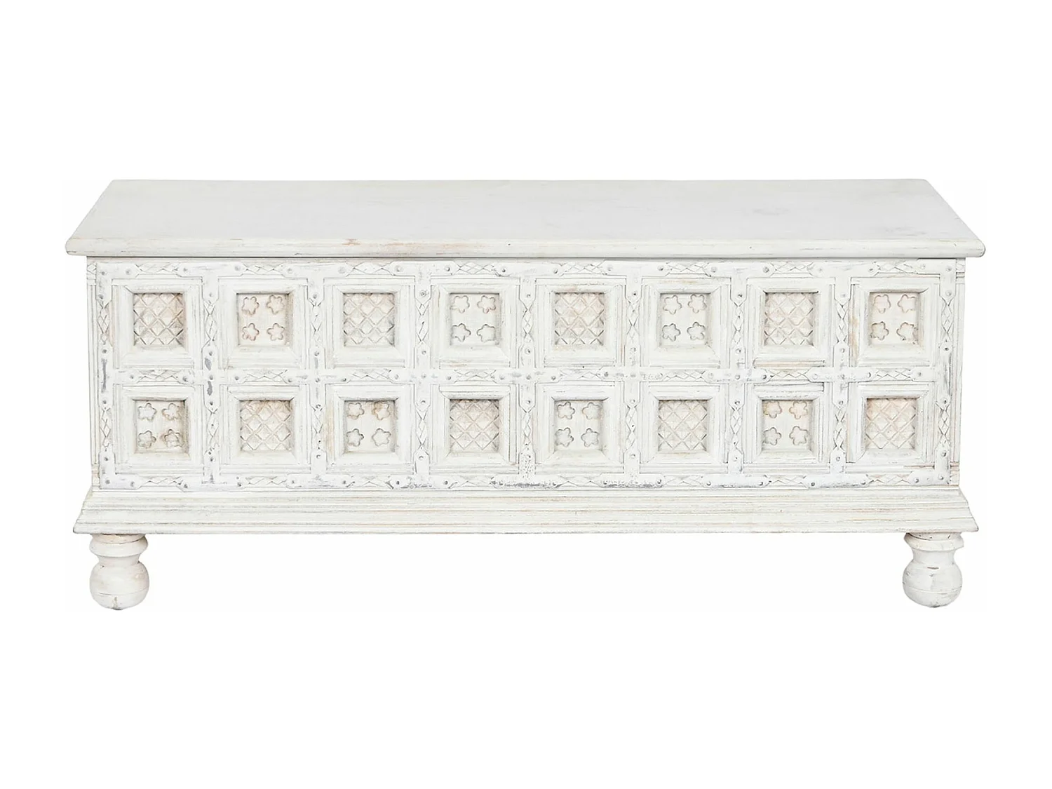 Coffre de rangement en bois de manguier coloris blanc - longueur 110 x profondeur 40 x Hauteur 48 cm