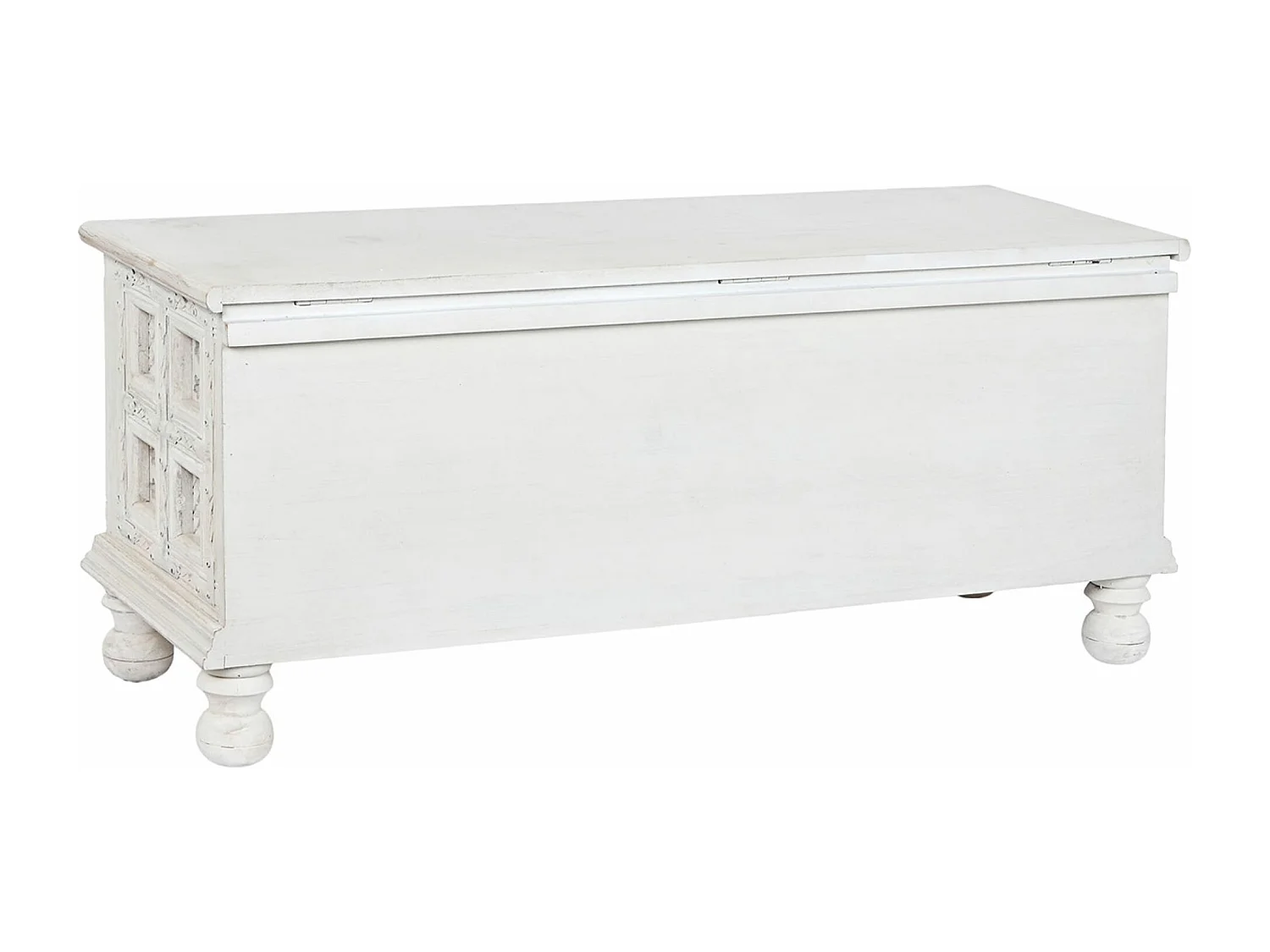 Coffre de rangement en bois de manguier coloris blanc - longueur 110 x profondeur 40 x Hauteur 48 cm