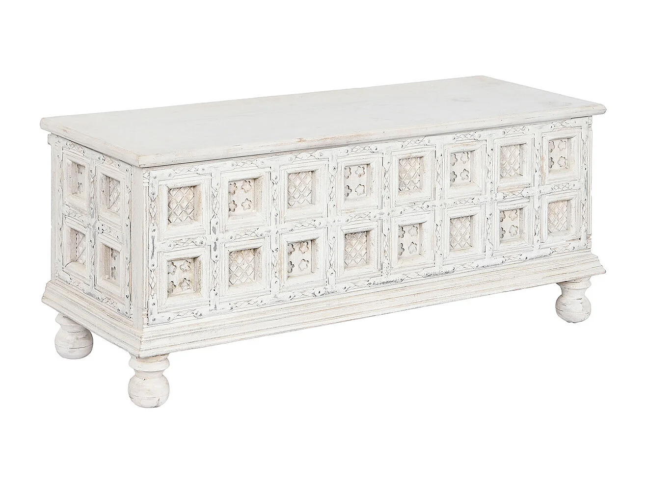 Coffre de rangement en bois de manguier coloris blanc - longueur 110 x profondeur 40 x Hauteur 48 cm