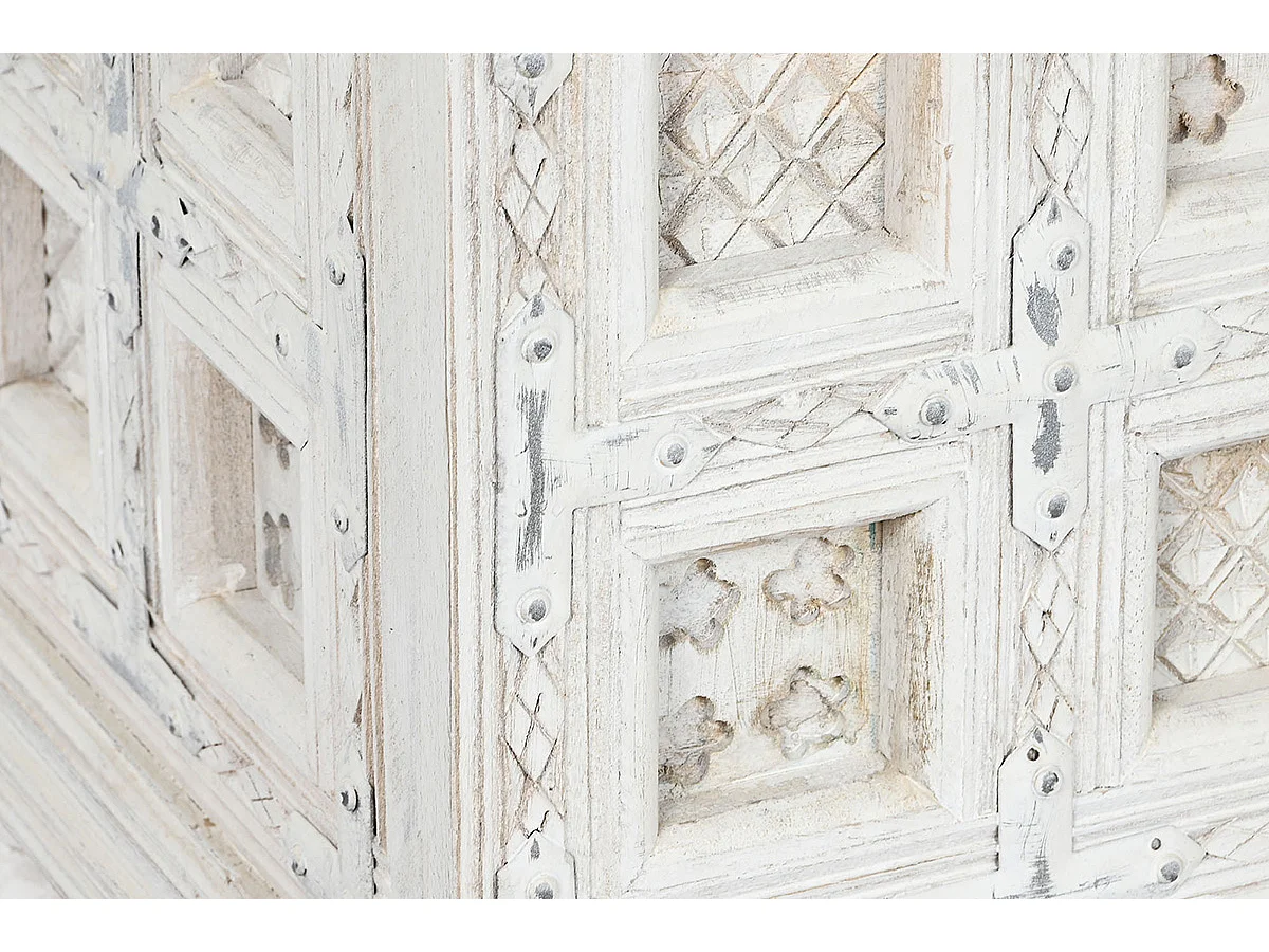 Coffre de rangement en bois de manguier coloris blanc - longueur 110 x profondeur 40 x Hauteur 48 cm