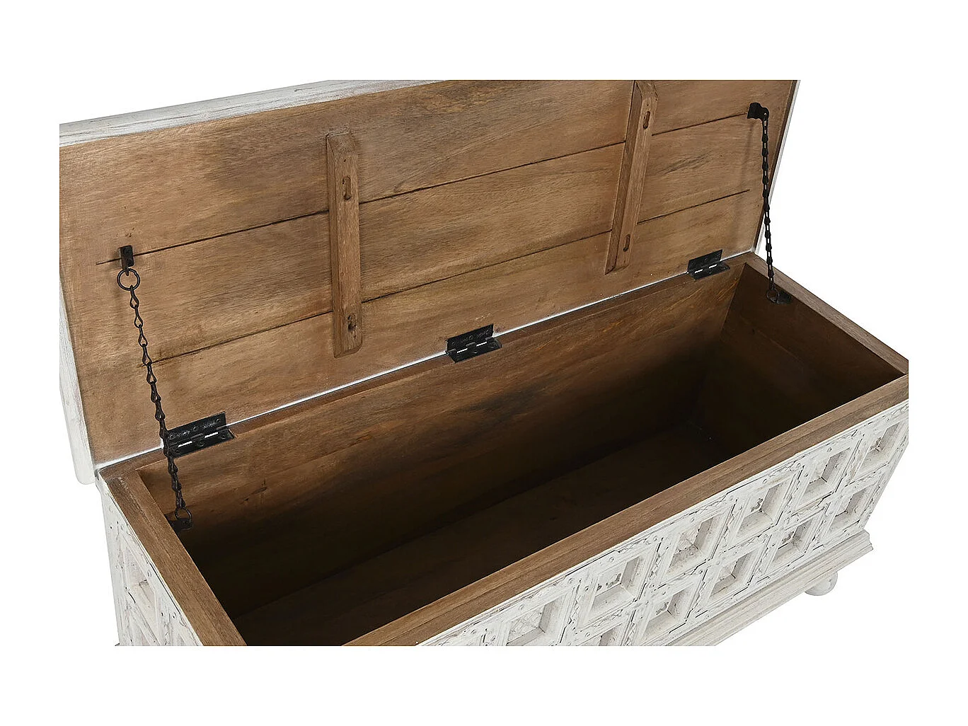 Coffre de rangement en bois de manguier coloris blanc - longueur 110 x profondeur 40 x Hauteur 48 cm