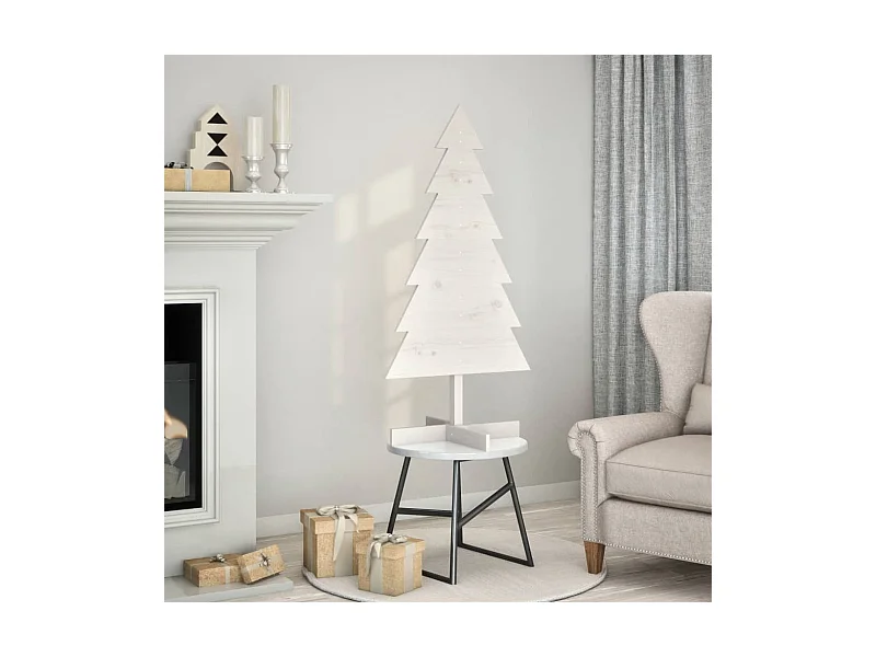 Arbre de Noël en bois pour décoration blanc 120 cm pin massif