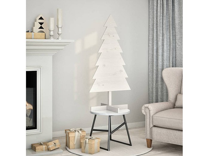 Arbre de Noël en bois pour décoration blanc 120 cm pin massif