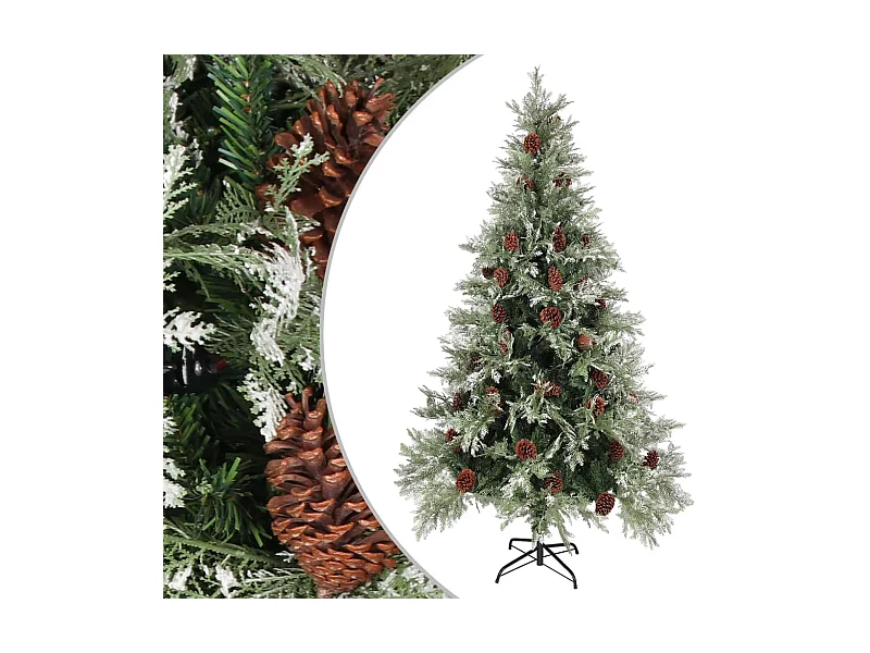 Sapin de Noël avec pommes de pin Vert et blanc 195 cm PVC et PE