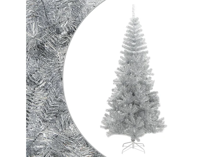 Árvore de Natal artificial com suporte 210 cm PET prateado