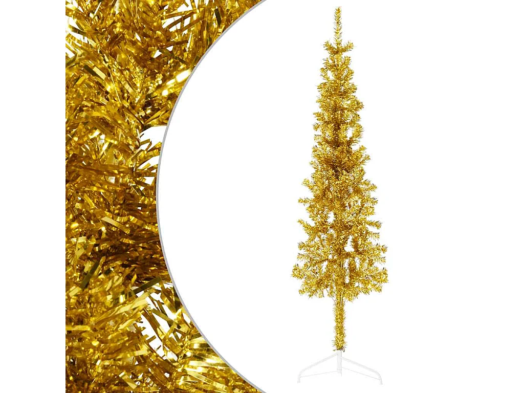 Kunstkerstboom half met standaard smal 120 cm goudkleurig