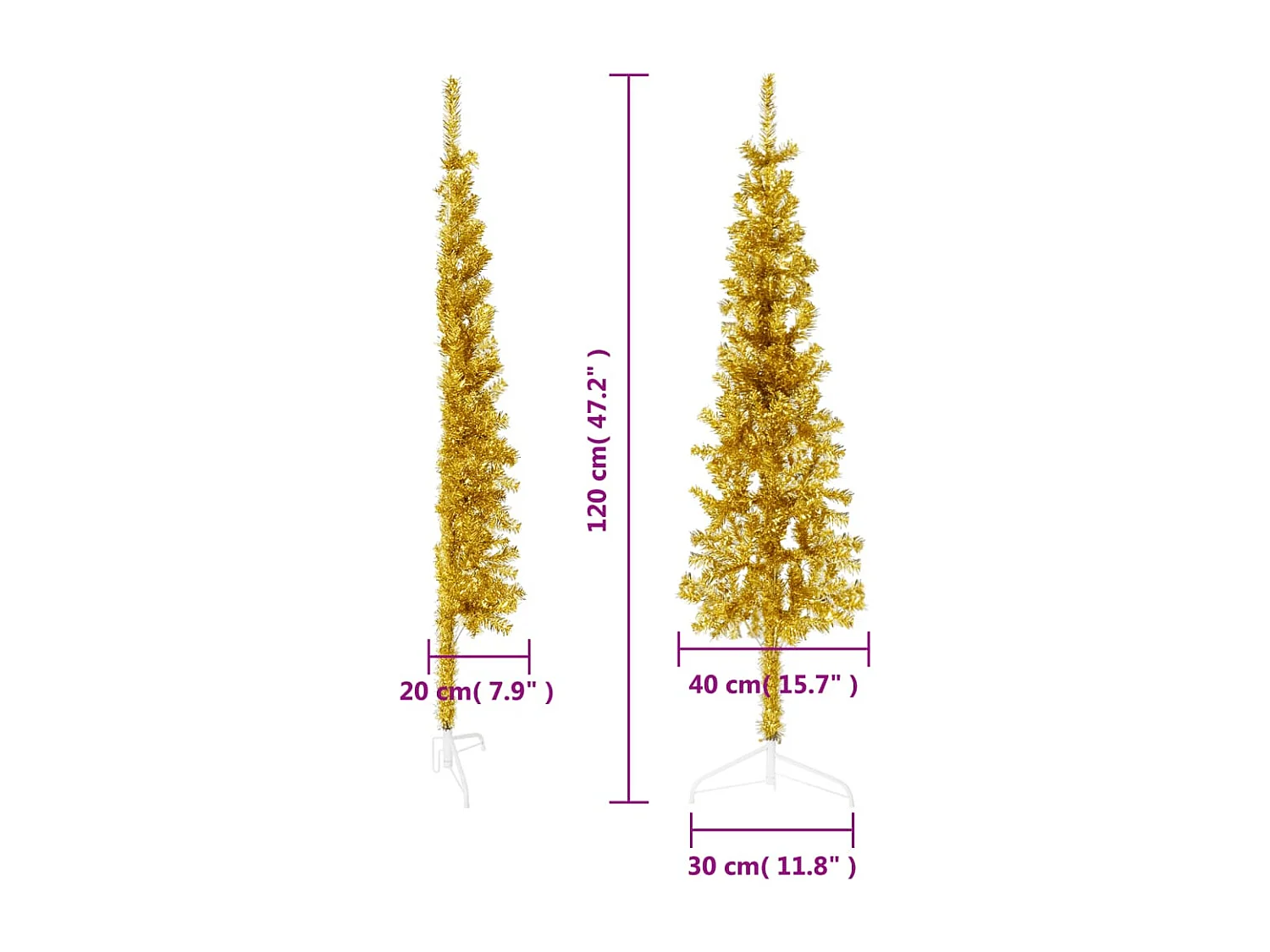 Demi sapin de Noël artificiel mince avec support Doré 120 cm