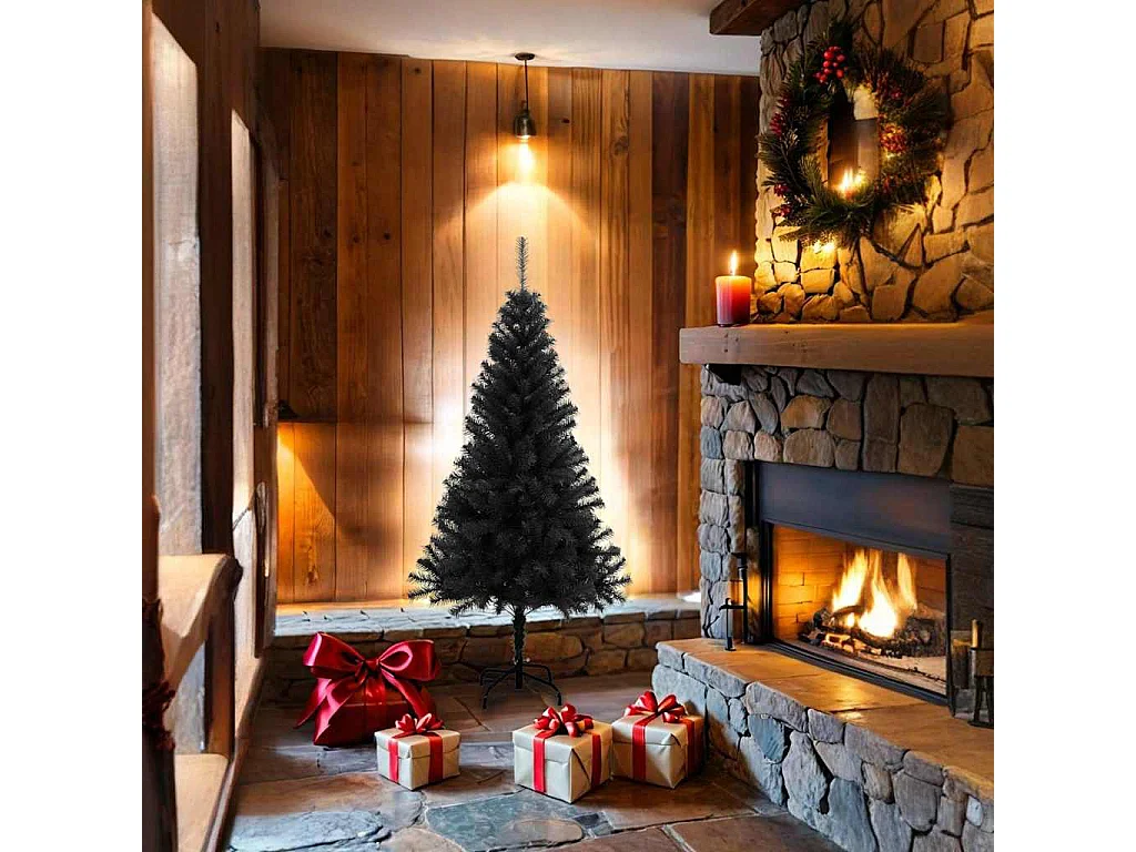 Kunstkerstboom met standaard 150 cm PVC zwart