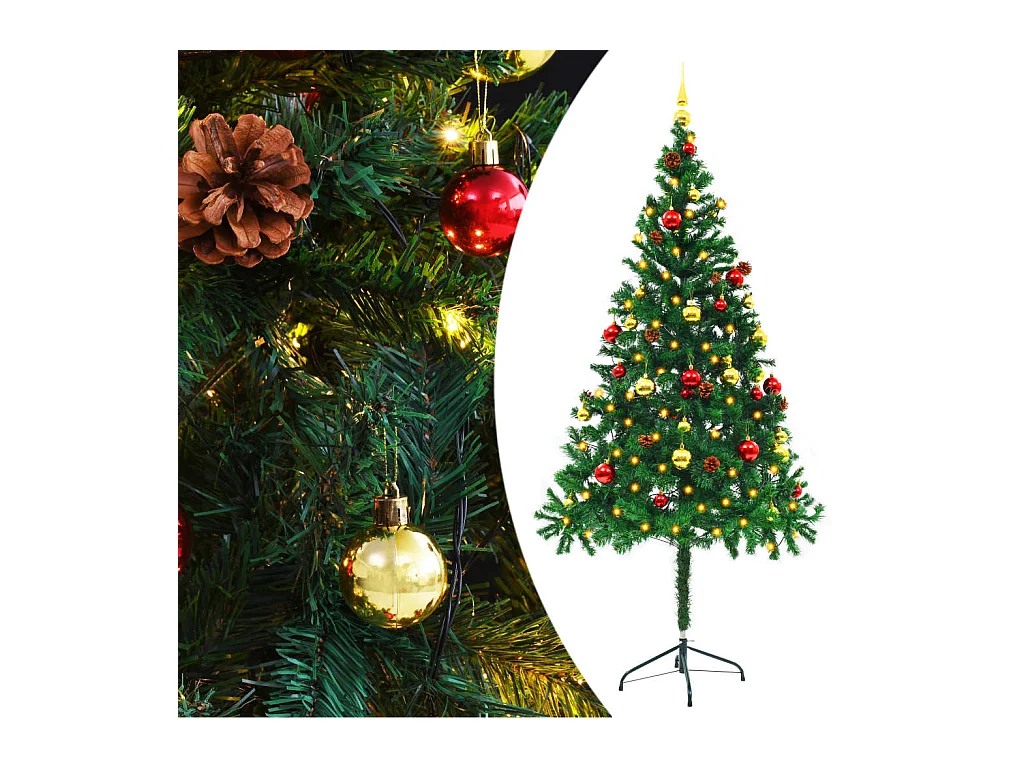 Arbre de Noël artificiel avec boules et LED Vert 180 cm