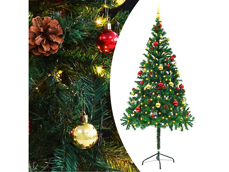 Árvore de Natal artificial pré-iluminada + enfeites 180cm verde