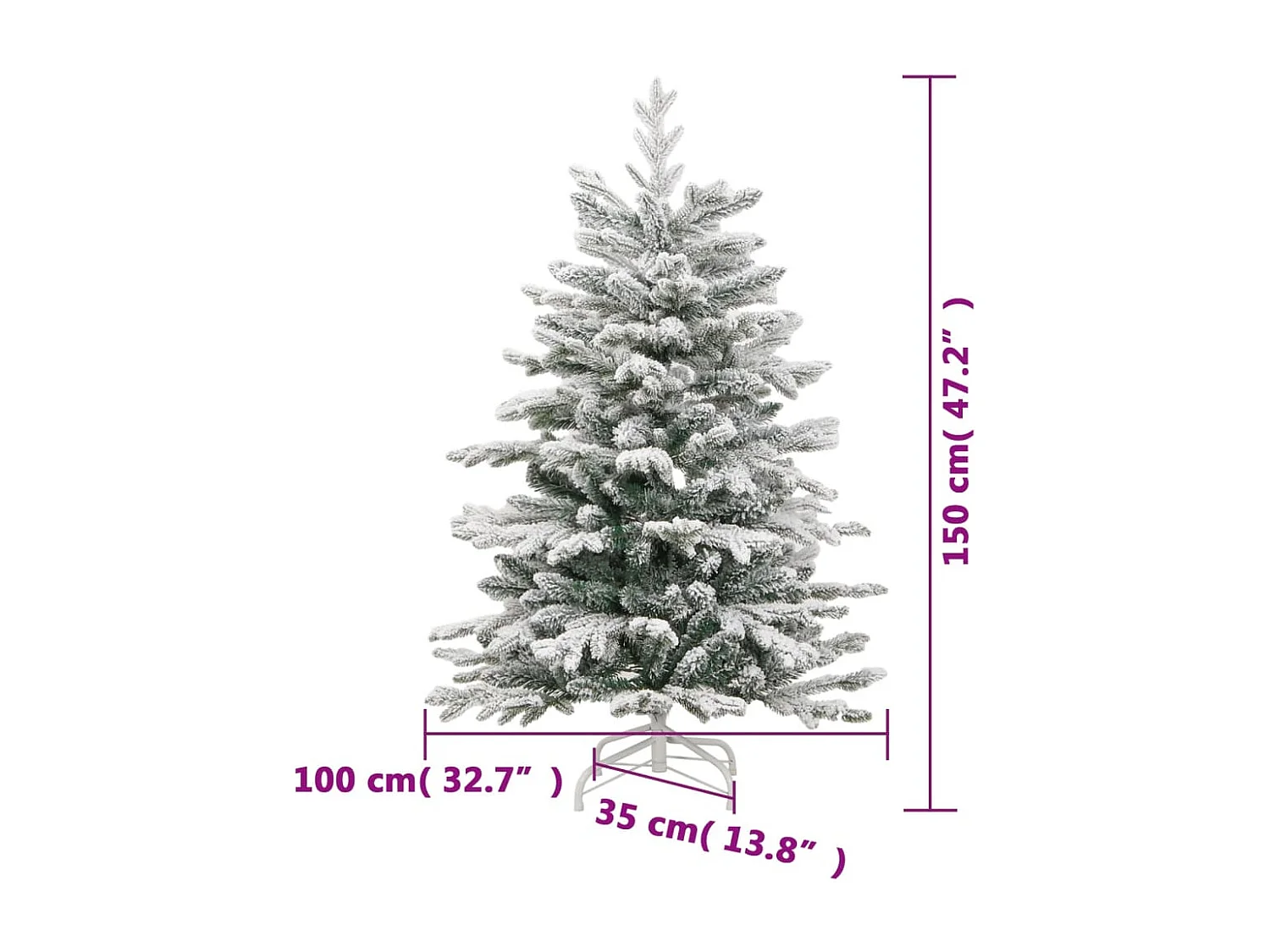 Árvore de Natal artificial articulada com flocos de neve 150 cm