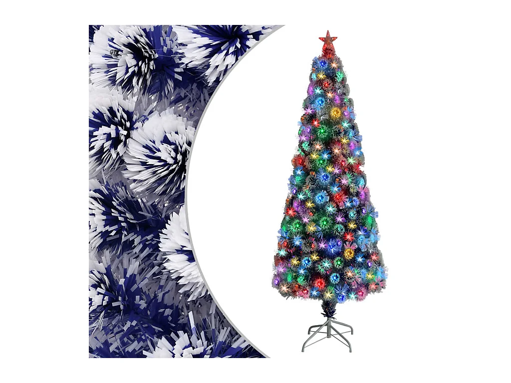 Árbol de Navidad artificial LED fibra óptica blanco azul 210 cm