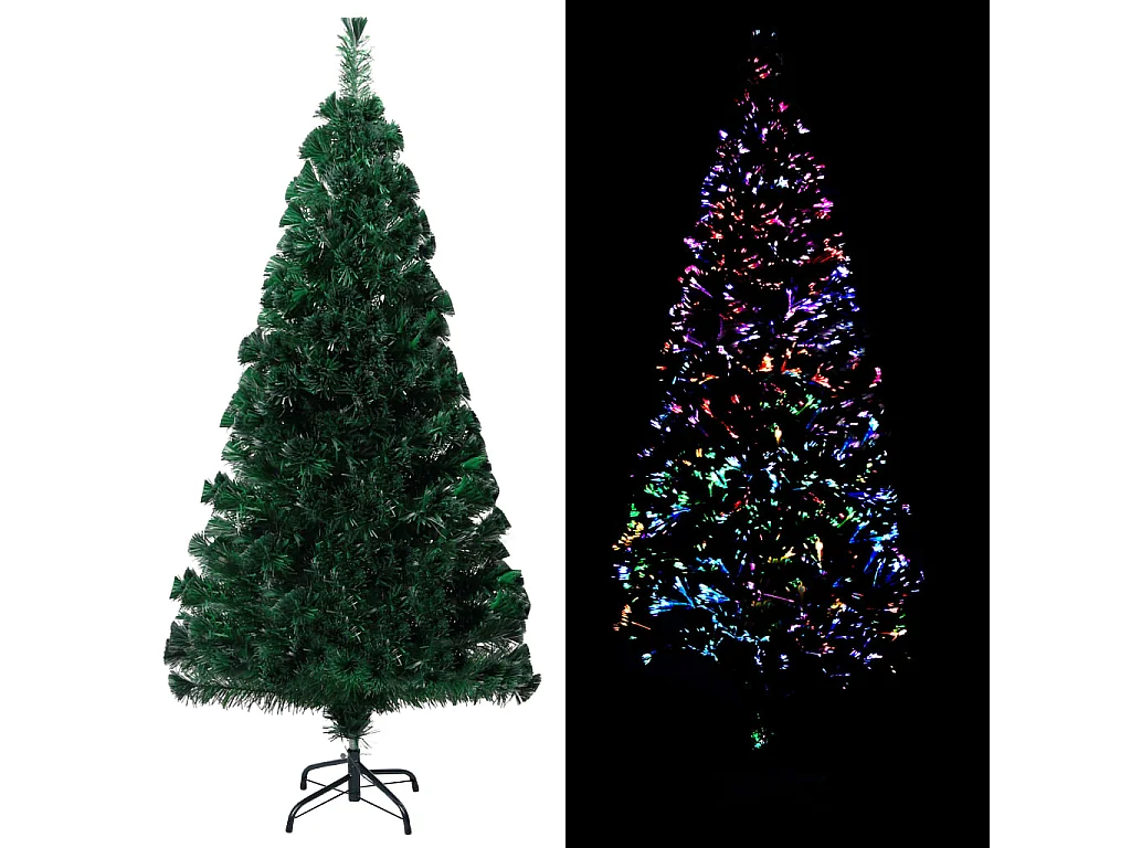 Árbol de Navidad artificial y soporte fibra óptica verde 150 cm