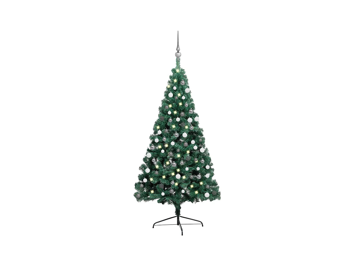 Medio árbol de Navidad artificial con LEDs y bolas verde 150 cm