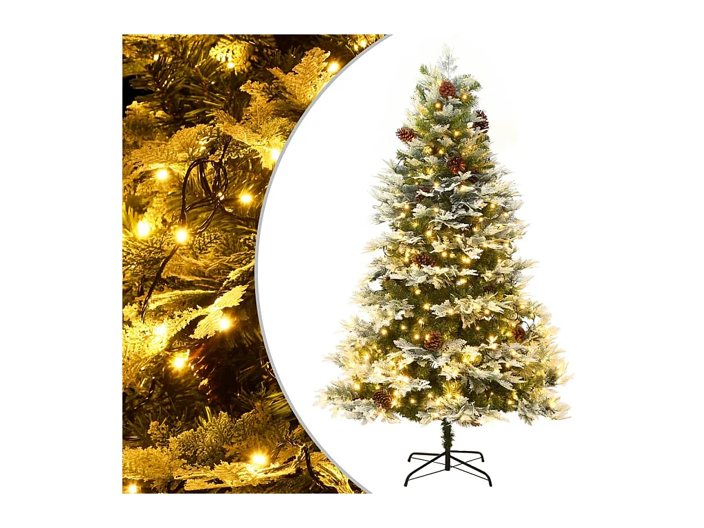 Sapin de Noël avec LED et pommes de pin Vert 225 cm PVC et PE