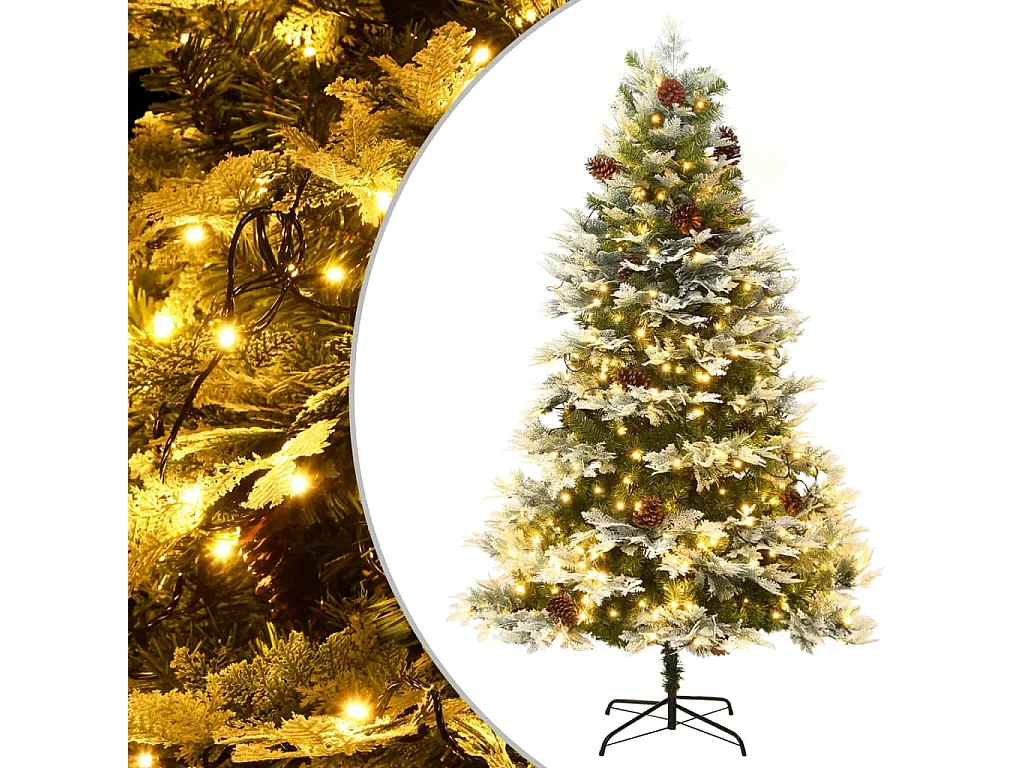 Árbol de Navidad con luces y piñas PVC PE verde 225 cm
