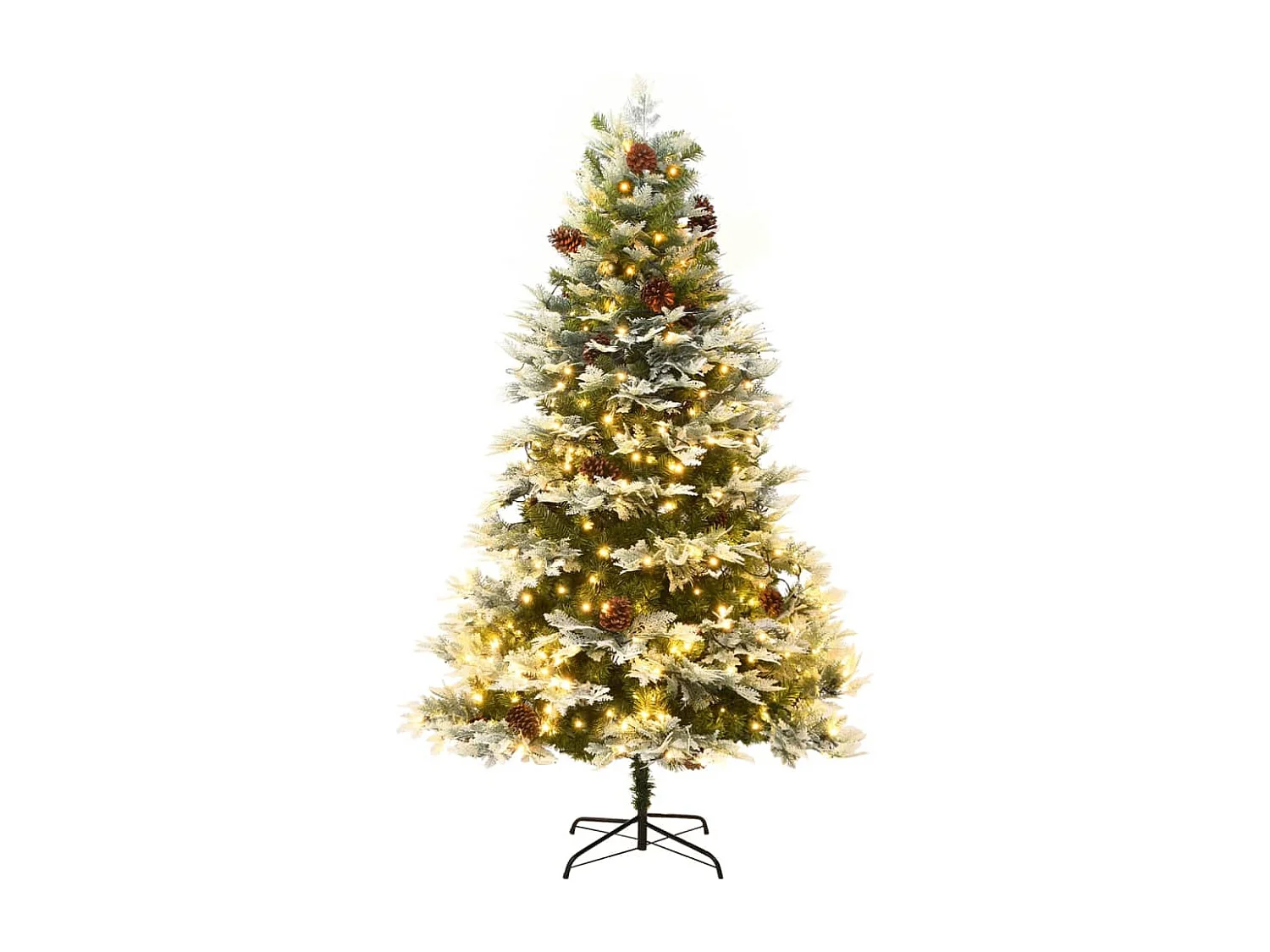 Árbol de Navidad con luces y piñas PVC PE verde 225 cm