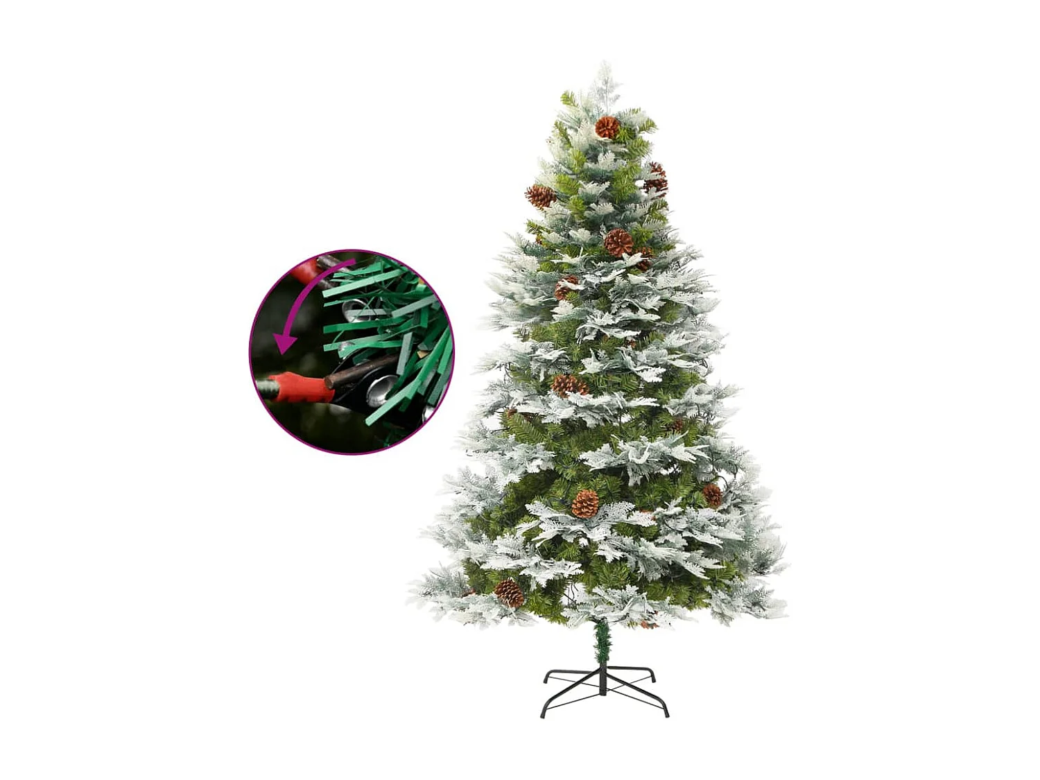 Árbol de Navidad con luces y piñas PVC PE verde 225 cm