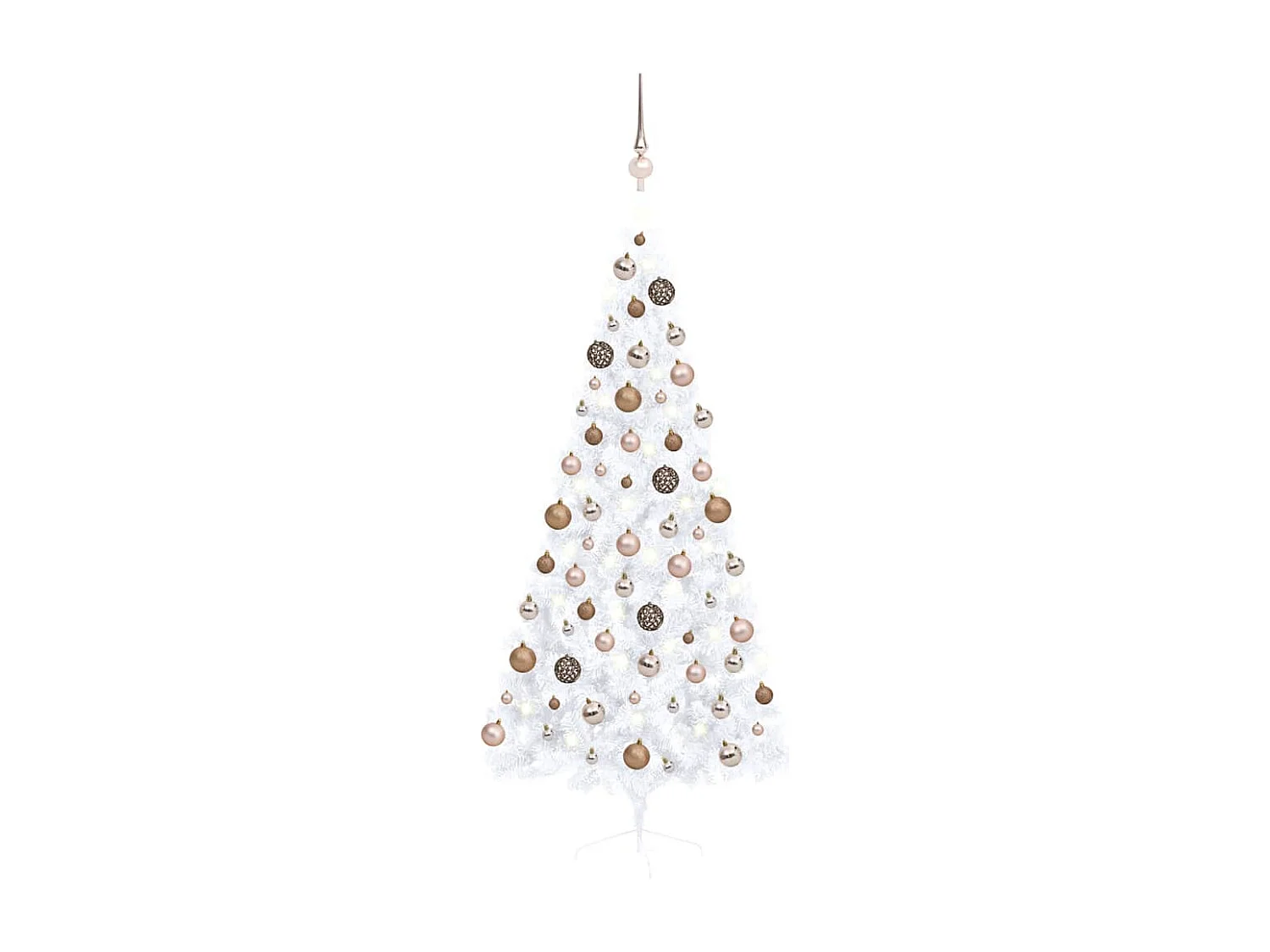 Demi-arbre de Noël artificiel pré-éclairé et boules blanc 180cm