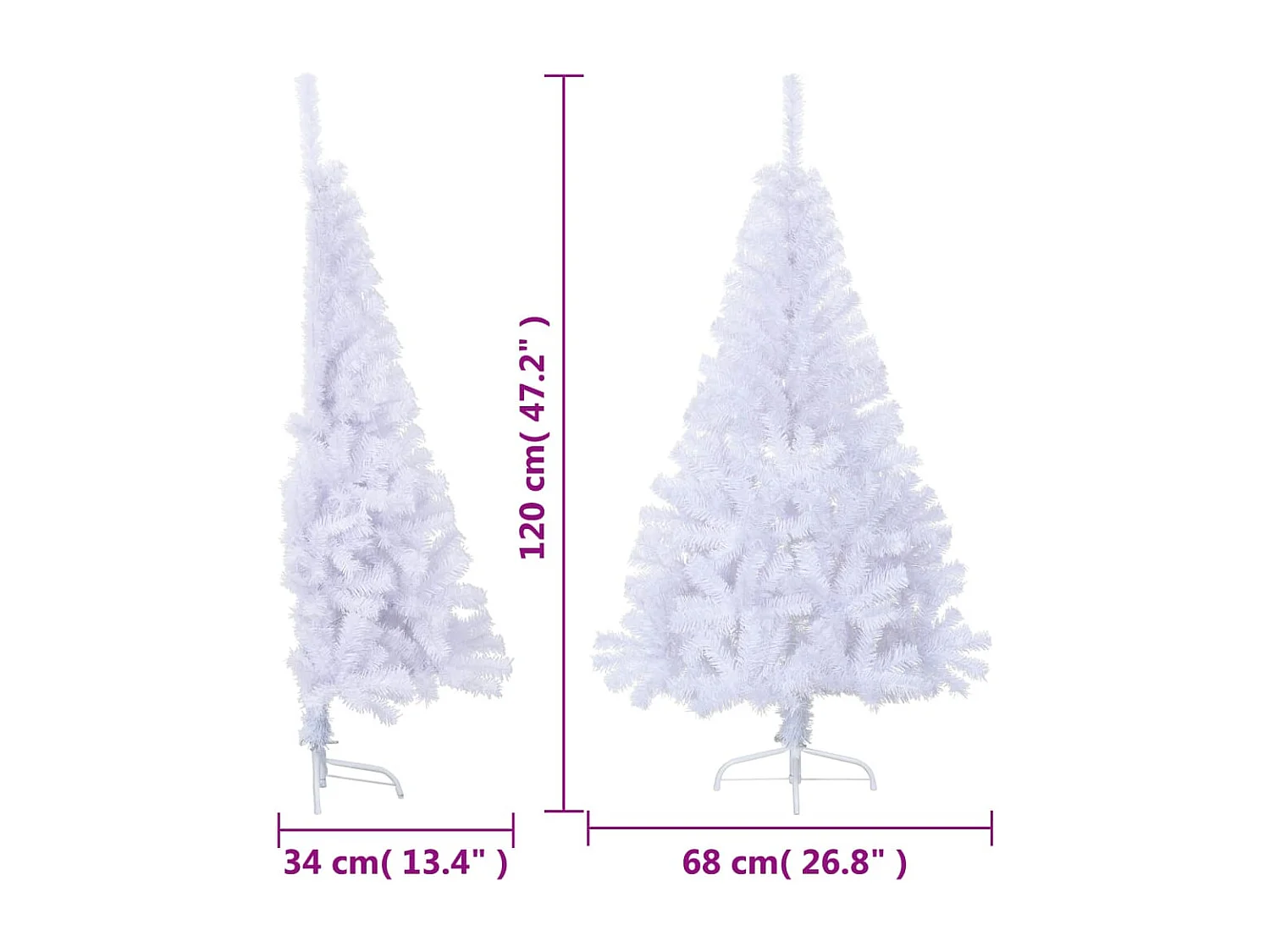 Sapin de Noël artificiel moitié avec support blanc 120 cm PVC