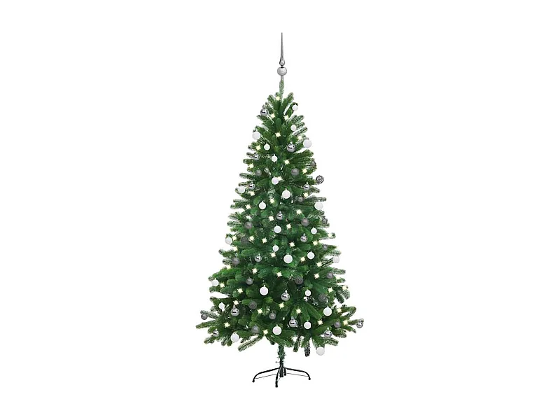 Arbre de Noël artificiel pré-éclairé et boules 150 cm Vert