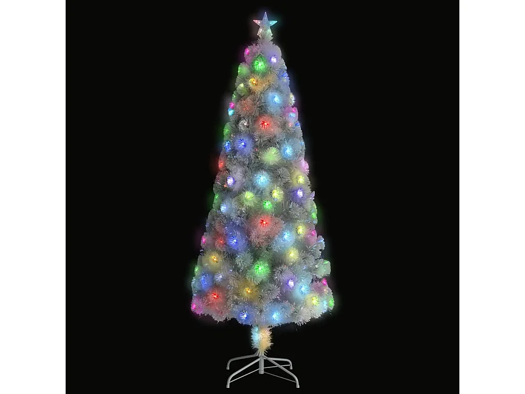 Arbre de Noël artificiel pré-éclairé blanc 210 cm fibre optique