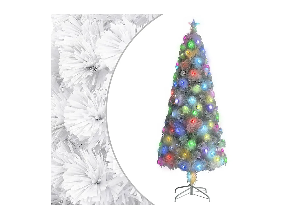 Sapin de Noël artificiel avec LED Blanc 210 cm Fibre optique
