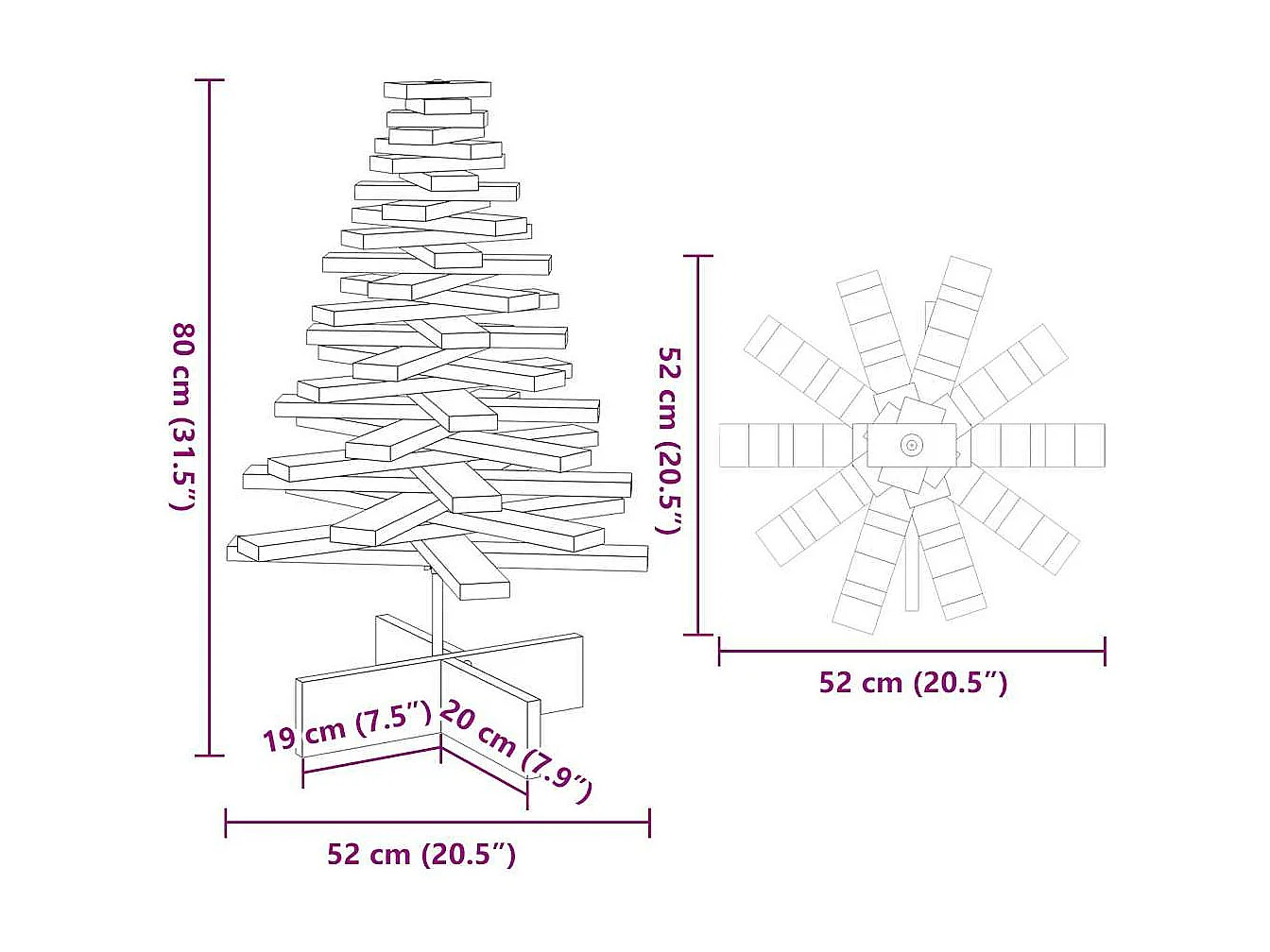 Arbre de Noël en bois pour décoration blanc 80 cm pin massif