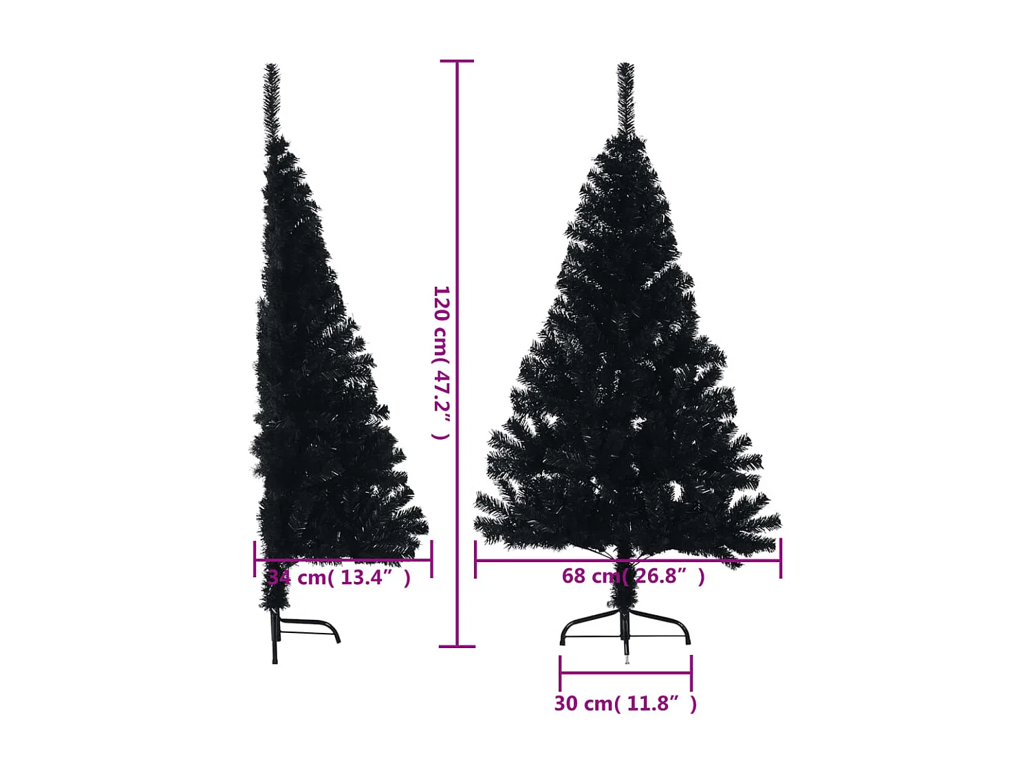 Kunstkerstboom met standaard half 120 cm PVC zwart