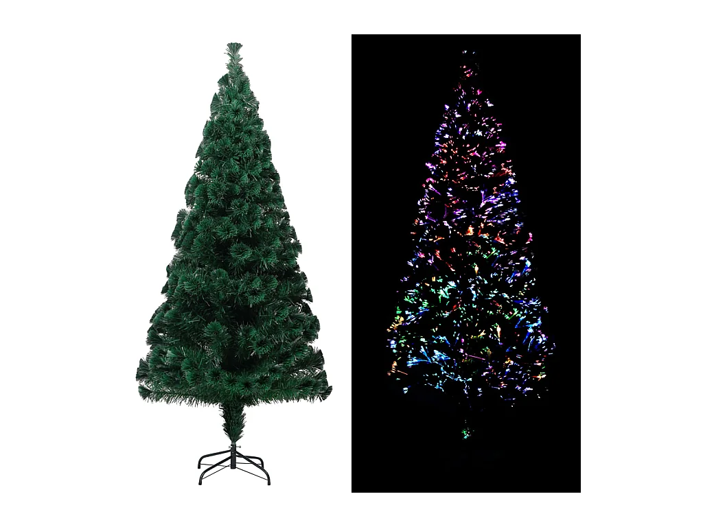 Árbol de Navidad artificial y soporte verde fibra óptica 180 cm