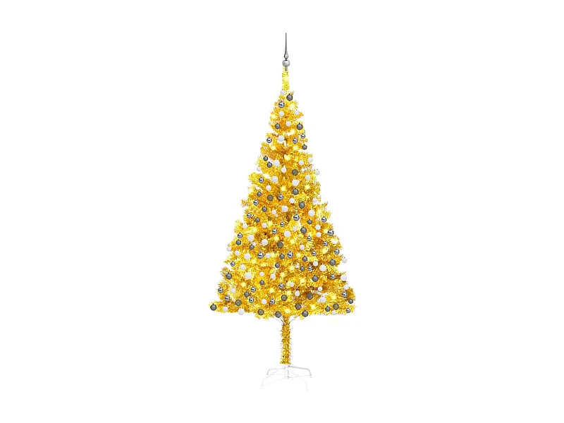 Árbol de Navidad preiluminado con luces y bolas dorado 240 cm