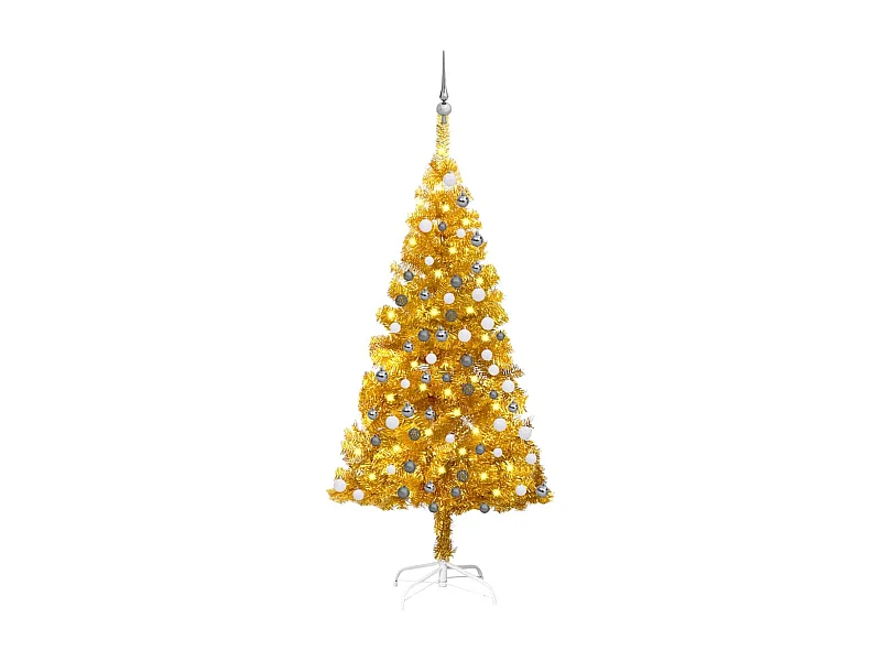 Árbol de Navidad preiluminado con luces y bolas dorado 120 cm