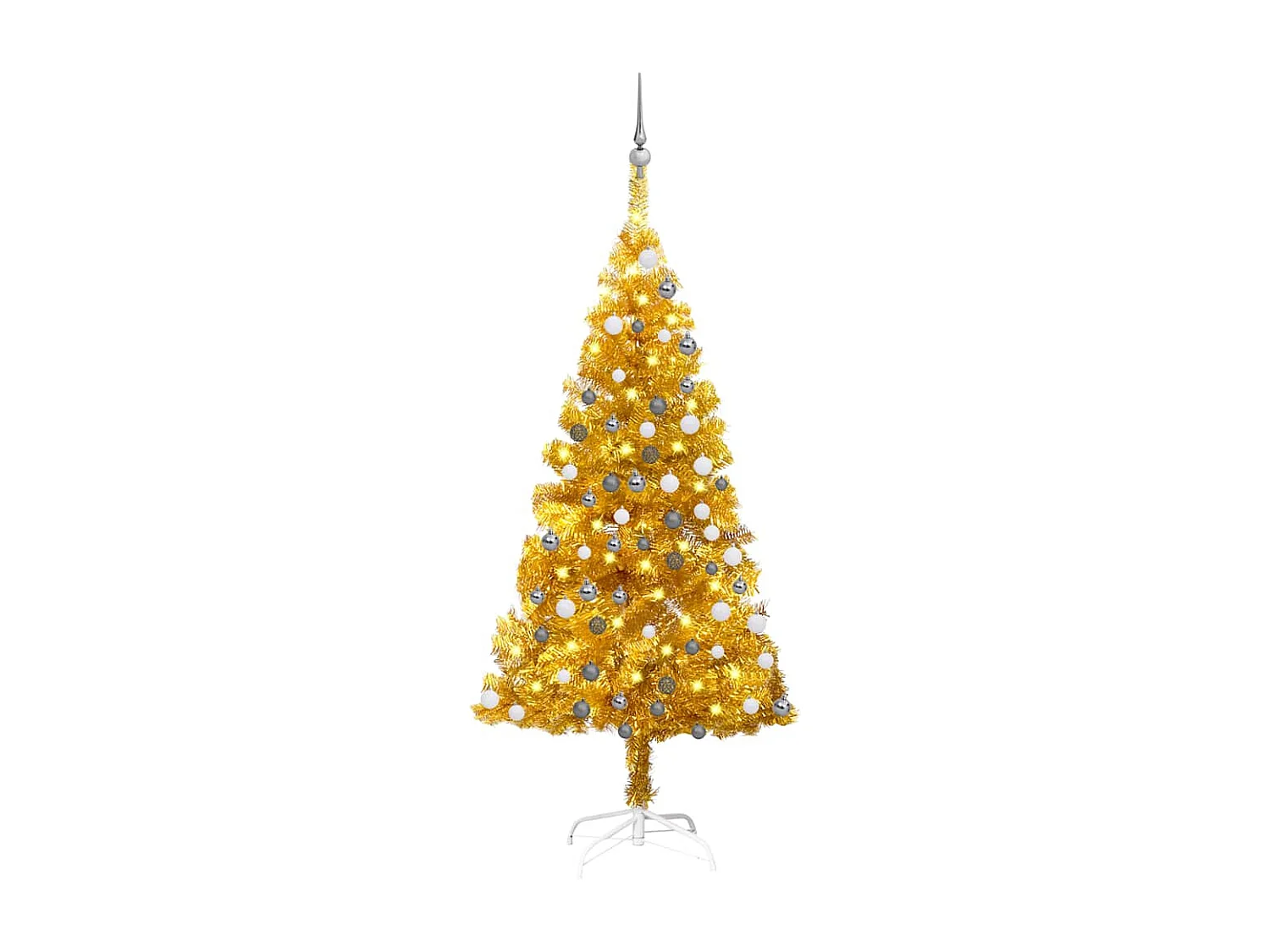 Árbol de Navidad preiluminado con luces y bolas dorado 120 cm
