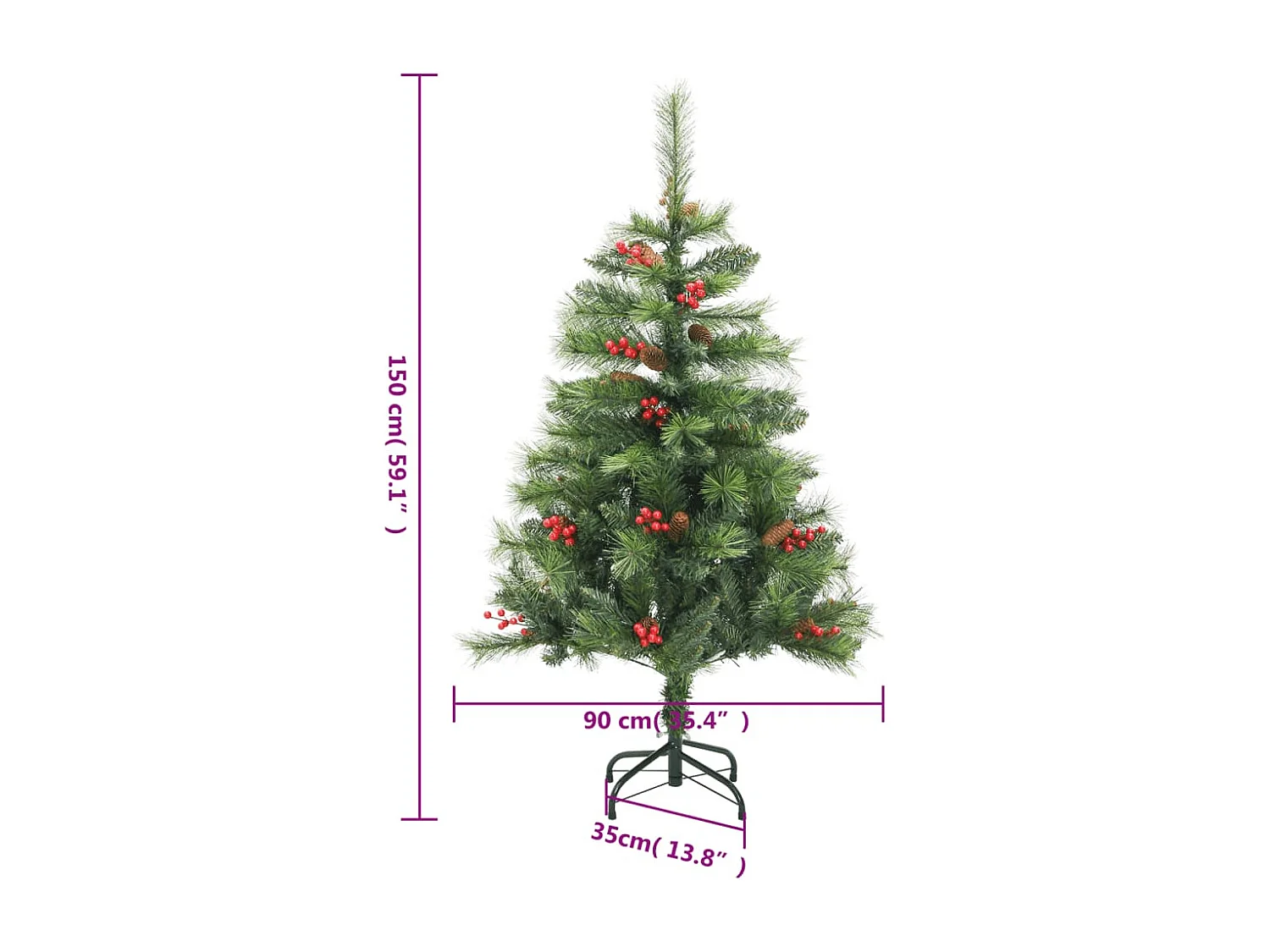 Sapin de Noël artificiel avec pommes de pin et baies 150 cm