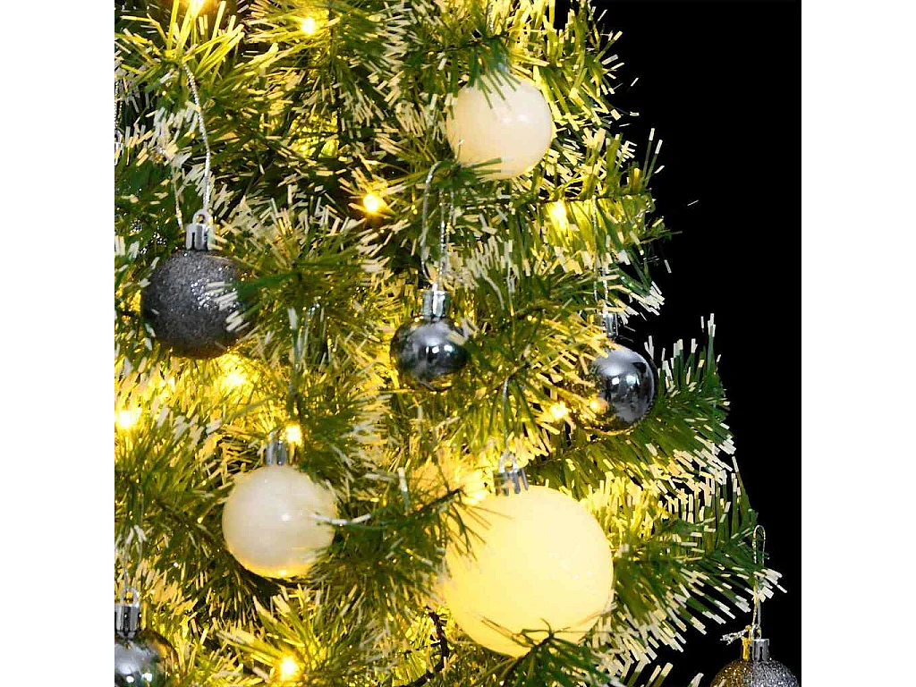 Sapin de Noël artificiel 150 LED&boules&neige floquée 120 cm