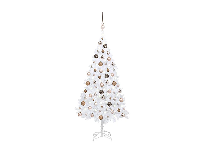 Árbol de Navidad preiluminado con luces y bolas blanco 180 cm