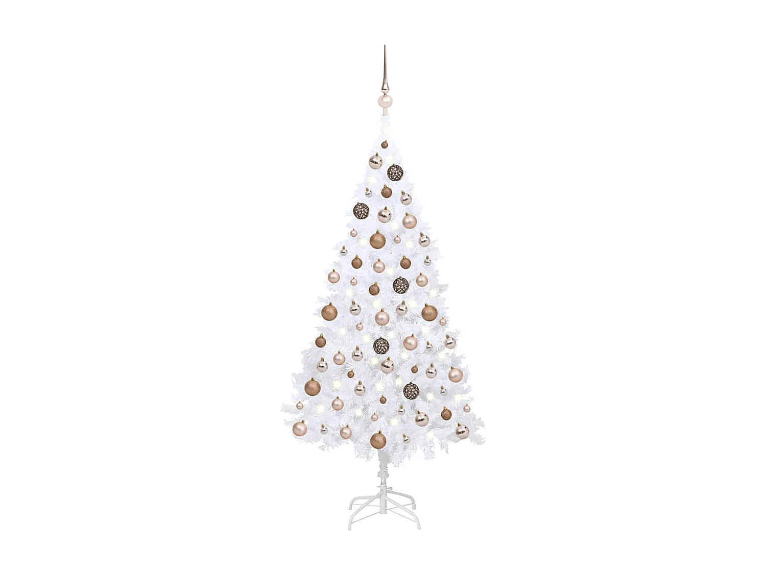 Arbre de Noël artificiel pré-éclairé et boules blanc 180 cm PVC