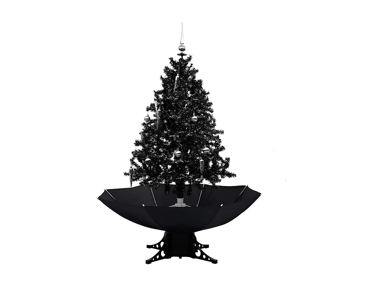 Árvore Natal com neve base formato guarda-chuva 140 cm PVC preto
